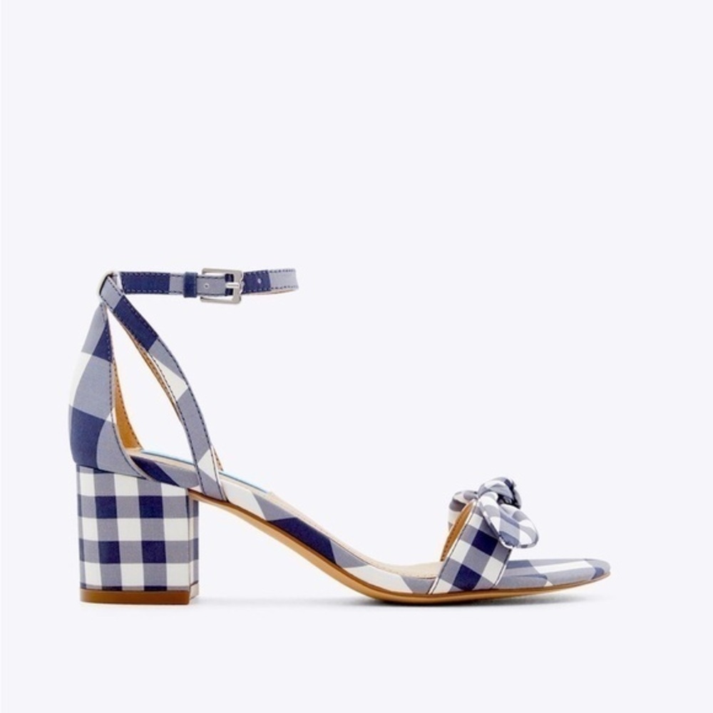 🆕Draper James Preston Block Heel Ankle Strap Sandals Nassau Navy White Gingham - Picture 1 of 9